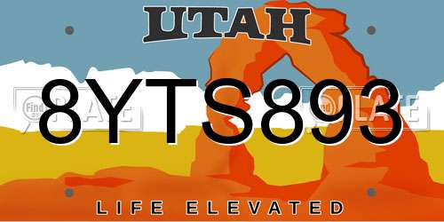 8YTS893 Utah License Plate