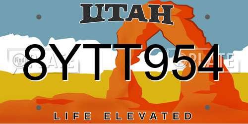 8YTT954 Utah License Plate