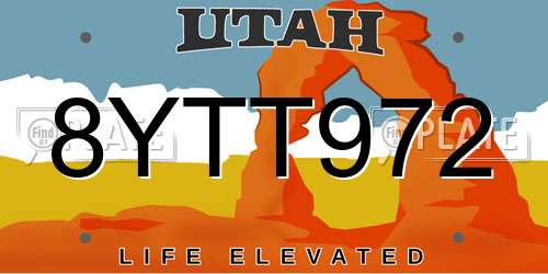 8YTT972 Utah License Plate