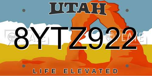8YTZ922 Utah License Plate