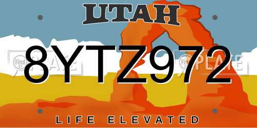 8YTZ972 Utah License Plate