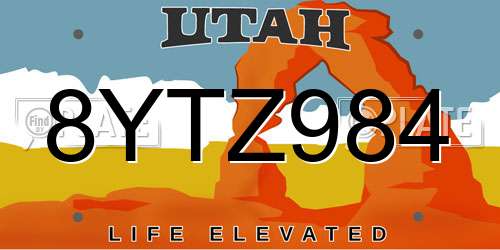8YTZ984 Utah License Plate