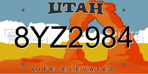 8YZ2984 Utah License Plate