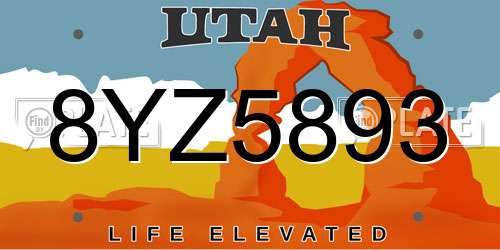 8YZ5893 Utah License Plate