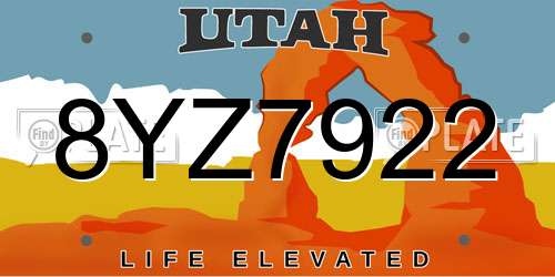 8YZ7922 Utah License Plate