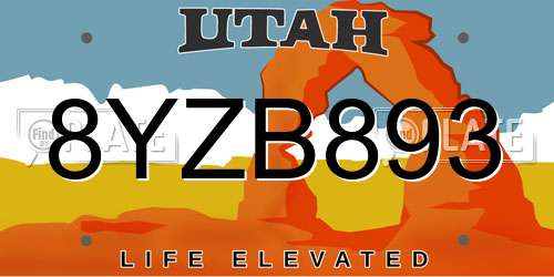 8YZB893 Utah License Plate