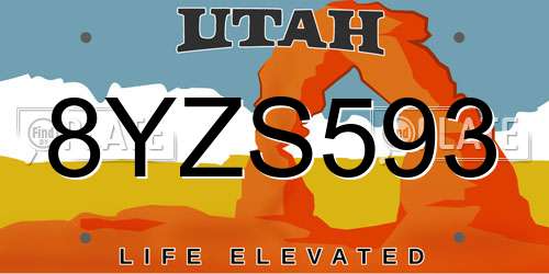 8YZS593 Utah License Plate