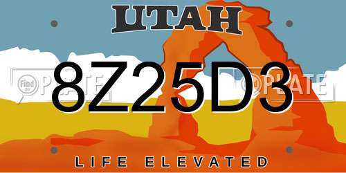8Z25D3 Utah License Plate