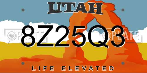 8Z25Q3 Utah License Plate