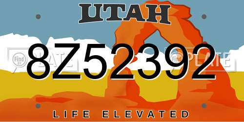 8Z52392 Utah License Plate