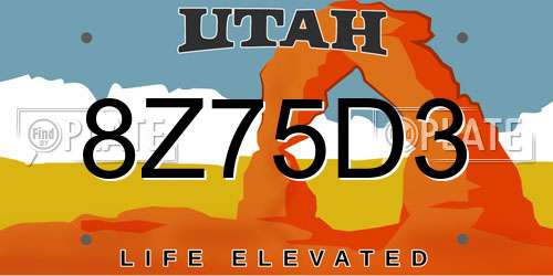 8Z75D3 Utah License Plate