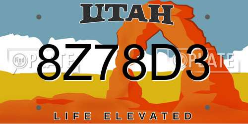 8Z78D3 Utah License Plate