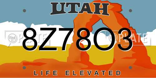 8Z78O3 Utah License Plate