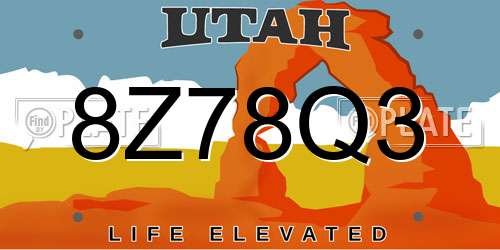 8Z78Q3 Utah License Plate
