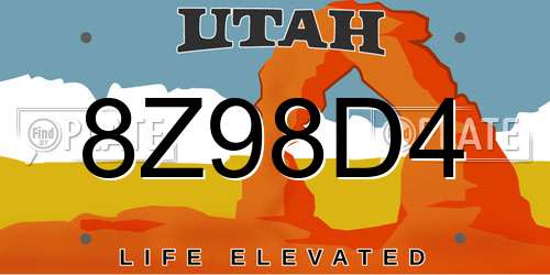 8Z98D4 Utah License Plate