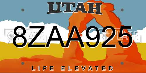 8ZAA925 Utah License Plate