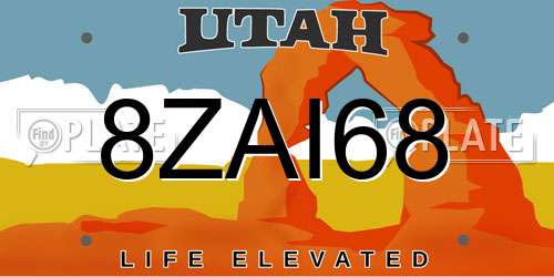 8ZAI68 Utah License Plate