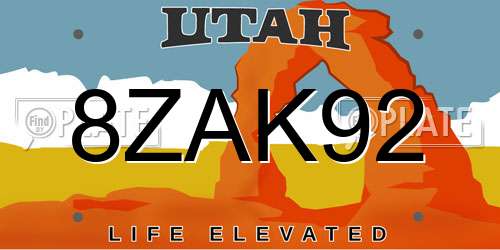 8ZAK92 Utah License Plate