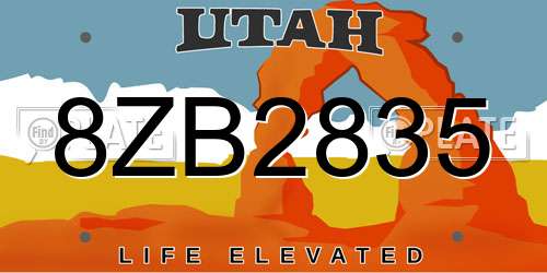8ZB2835 Utah License Plate