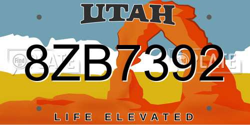 8ZB7392 Utah License Plate