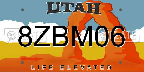 8ZBM06 Utah License Plate