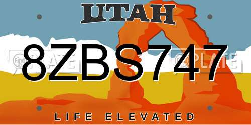 8ZBS747 Utah License Plate