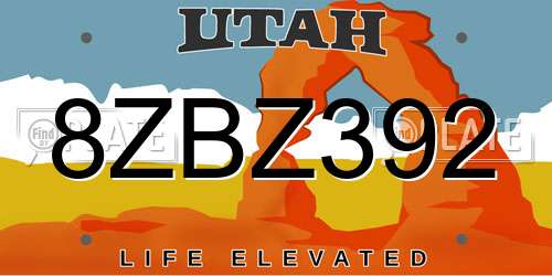 8ZBZ392 Utah License Plate