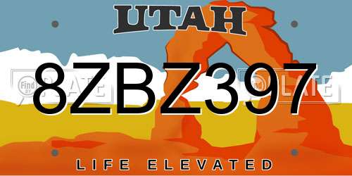 8ZBZ397 Utah License Plate
