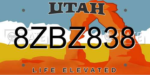 8ZBZ838 Utah License Plate