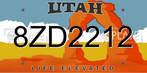 8ZD2212 Utah License Plate