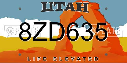 8ZD635 Utah License Plate