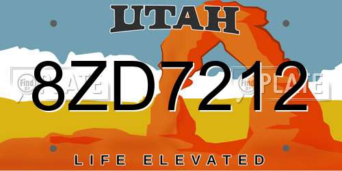 8ZD7212 Utah License Plate