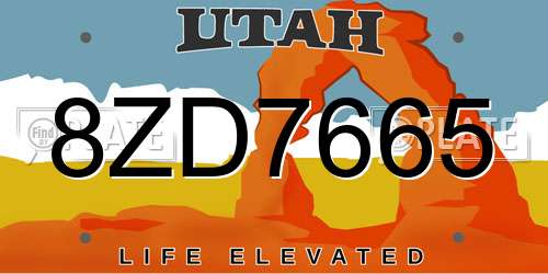 8ZD7665 Utah License Plate