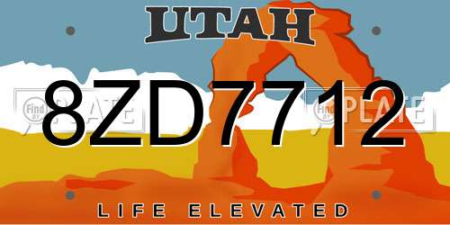 8ZD7712 Utah License Plate