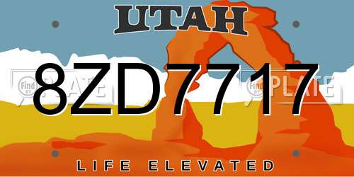8ZD7717 Utah License Plate