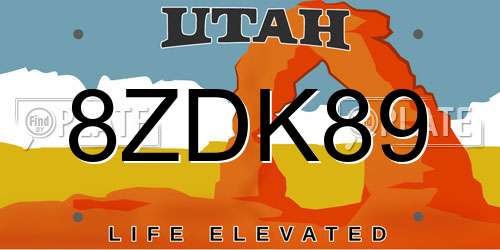 8ZDK89 Utah License Plate