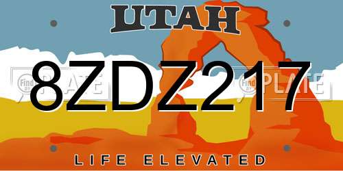 8ZDZ217 Utah License Plate