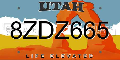 8ZDZ665 Utah License Plate