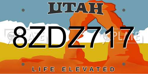 8ZDZ717 Utah License Plate