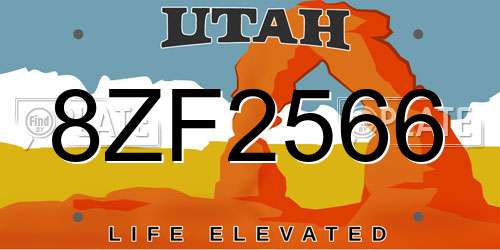 8ZF2566 Utah License Plate