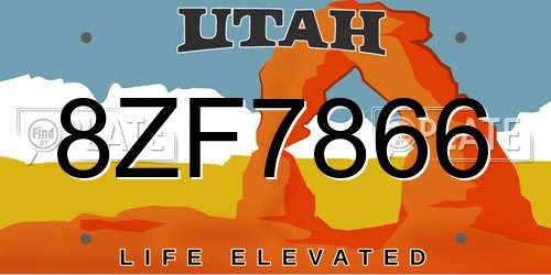 8ZF7866 Utah License Plate