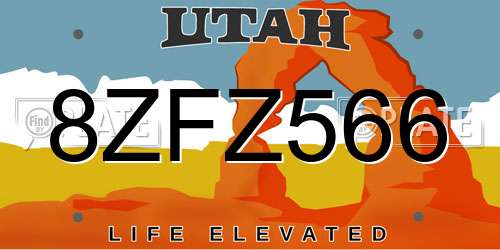 8ZFZ566 Utah License Plate