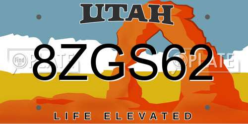 8ZGS62 Utah License Plate