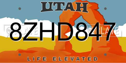 8ZHD847 Utah License Plate