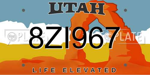 8ZI967 Utah License Plate