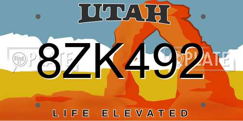 8ZK492 Utah License Plate
