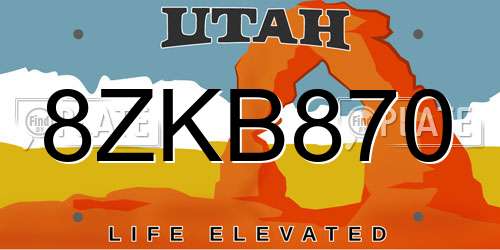 8ZKB870 Utah License Plate