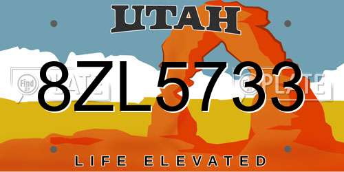 8ZL5733 Utah License Plate