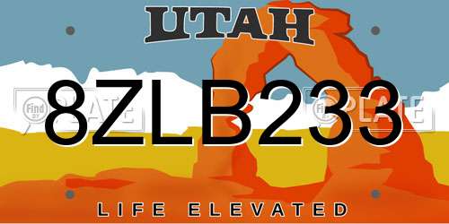 8ZLB233 Utah License Plate