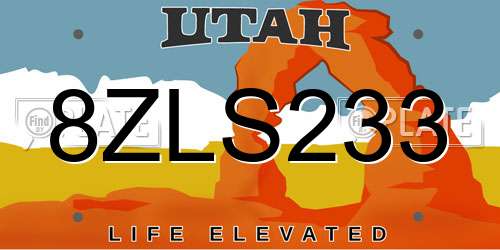 8ZLS233 Utah License Plate